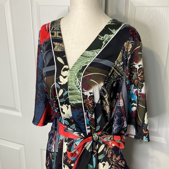 ASOS Kimono-Inspired Multicolored Tie-Waist Midi Dress - Picture 3 of 7